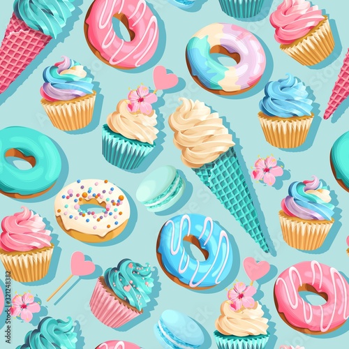 Tapety Jedzenie  vector-seamless-pattern-with-cupcakes-and-donuts