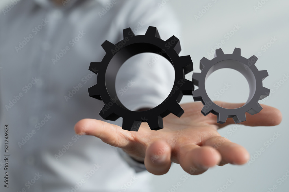 Business, Internet and technology concept. Business select gear icon on virtual screen.