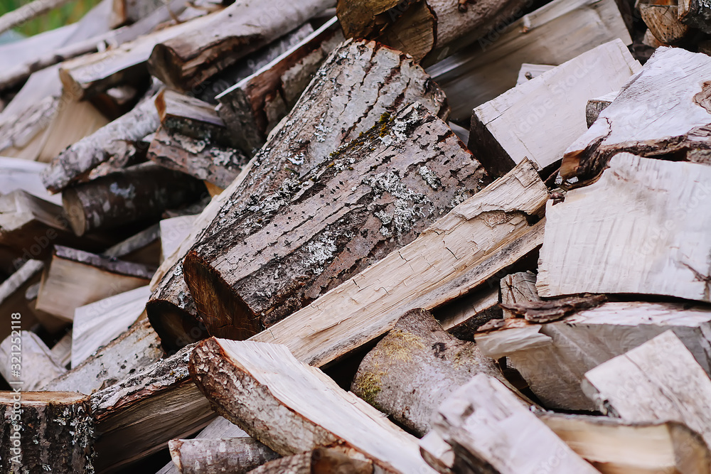 Pile of firewood prepared for the winter. Pile of firewood prepared for the winter.