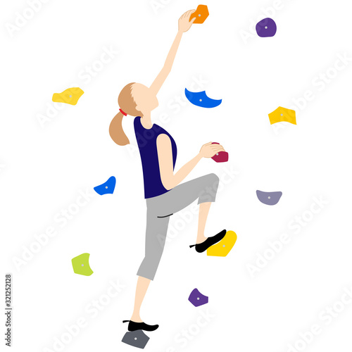 Illustration of a woman doing bouldering (sport climbing)
