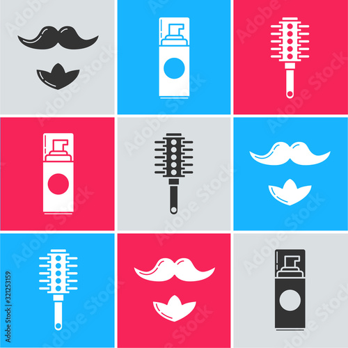 Set Mustache and beard, Shaving gel foam and Hairbrush icon. Vector