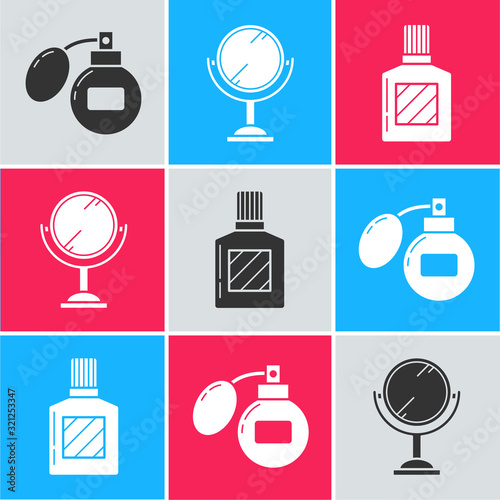 Set Aftershave, Hand mirror and Aftershave icon. Vector