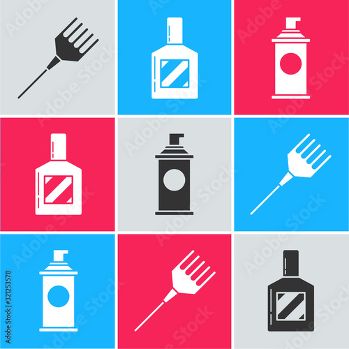Set Hairbrush, Aftershave and Shaving gel foam icon. Vector