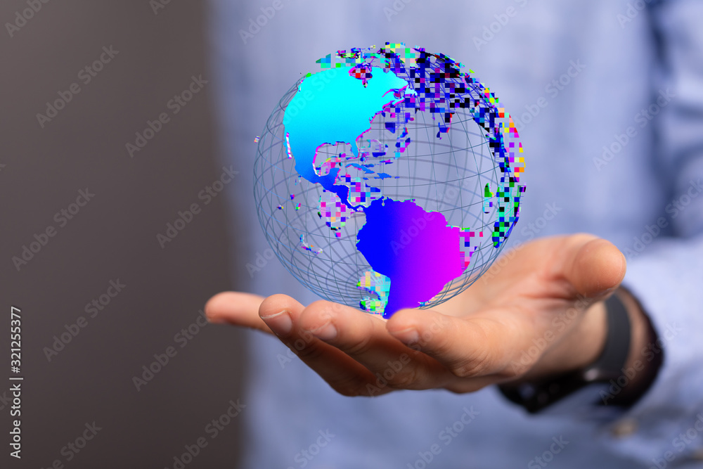 Hand Holding World digital 3d. Hand Holding World digital 3d.