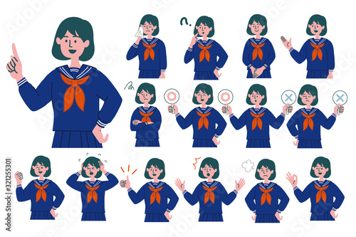 学生　女の子　セーラー服　セット