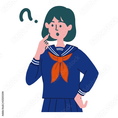 学生　女の子　セーラー服　考えている