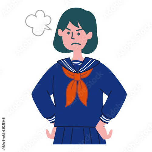 学生　女の子　セーラー服　怒っている