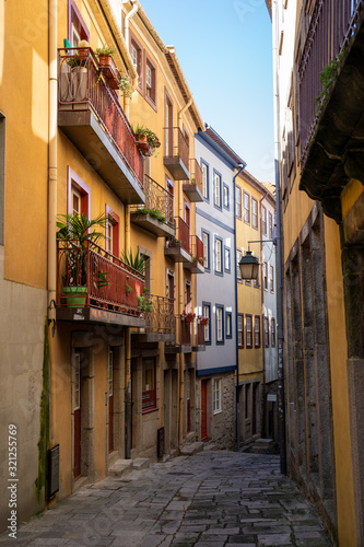 Porto  Portugal - Cobblestone narrow streets and alleyways with colorful buildings and unique architecture