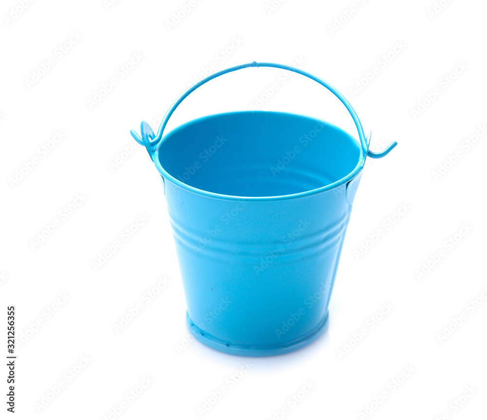 empty blue metal bucket isolated on a white background empty blue metal bucket isolated on a white background