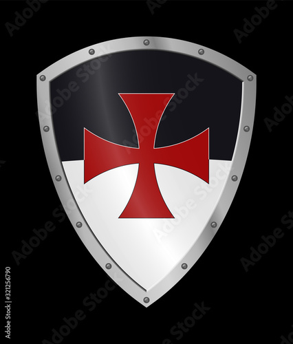 Medieval Shield. Templar Shield. Shield of Knight with Cross. Design Elements. Vector