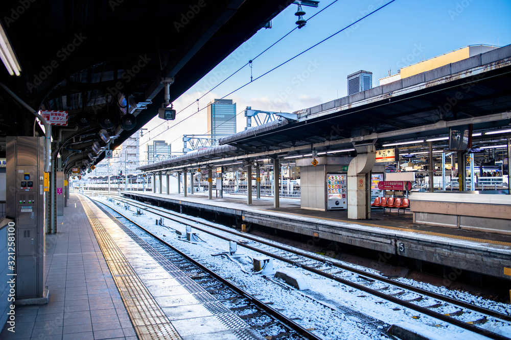 Jan 25, 2018 Tokyo Japan station snow platform on the winter morning day, Japan mid Winter season. Jan 25, 2018 Tokyo Japan station snow platform on the winter morning day, Japan mid Winter season.
