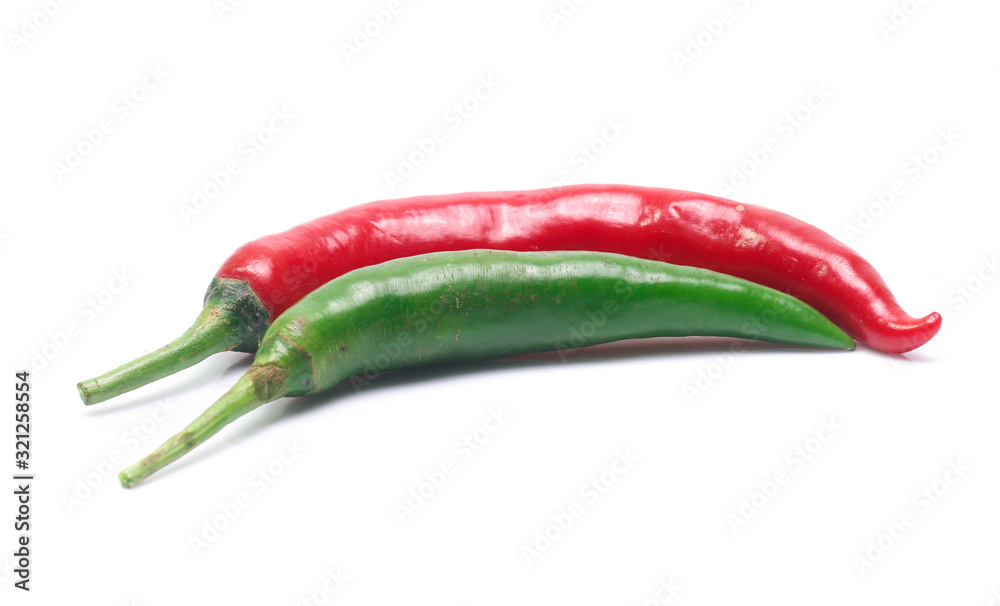 red and green chili pepper on white background