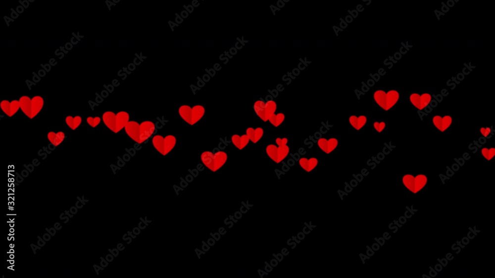 Floating red hearts seamless loop with alpha channel isolated. Love, passion and celebration concept background for Valentines Day, Mother's Day, wedding anniversary.