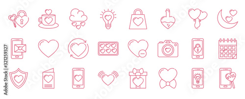 Icon set design of love passion romantic valentines day wedding decoration and marriage theme Vector illustration