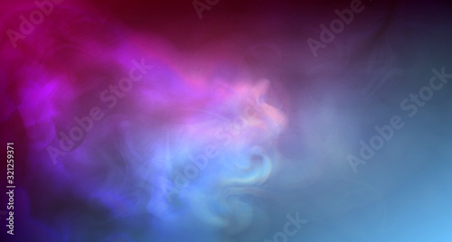 Realistic purple and blue fog. Colored smoke. 3d fog. Copy space. Vector stock illustration. Purple abstract background. Neon flashes of light. Mystical and occult background. photo