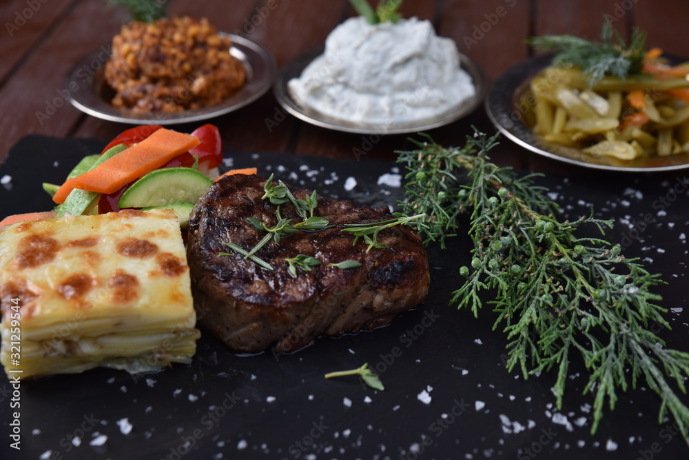 delicious baked steak with vegetables delicious baked steak with vegetables
