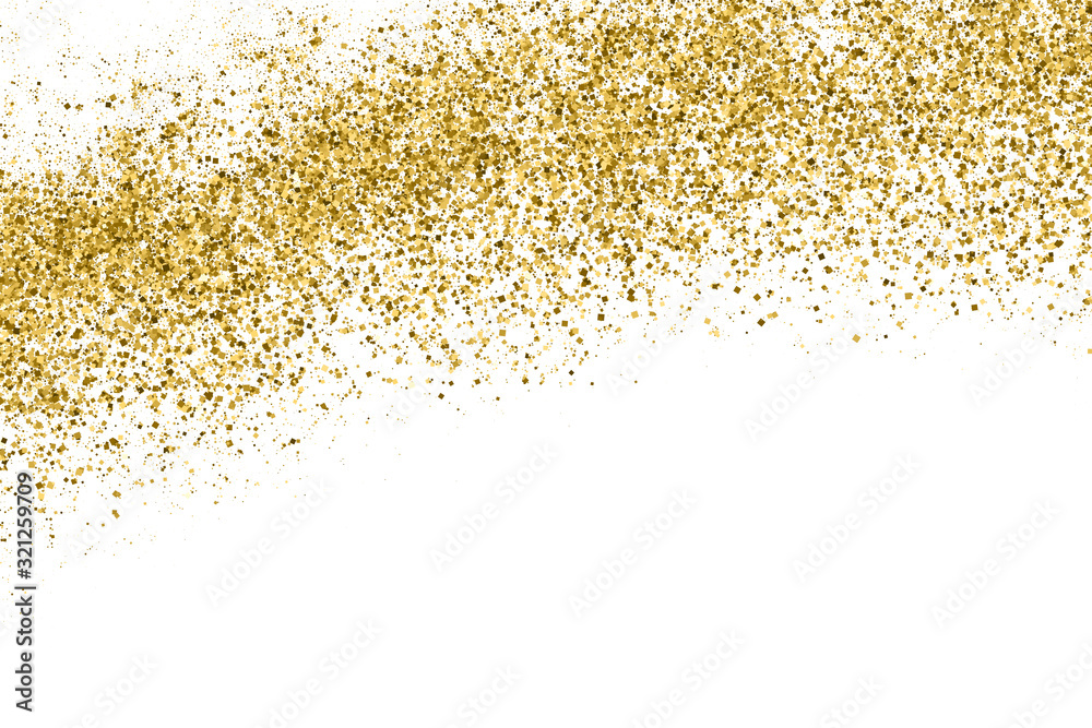 Gold Glitter Texture Isolated On White. Amber Particles Color. Celebratory Background. Golden Explosion Of Confetti. Vector Illustration, Eps 10.