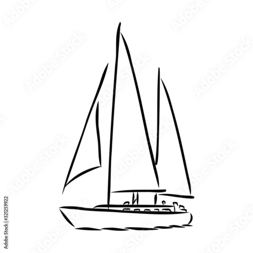 sailing yacht, icon vector sketch illustration