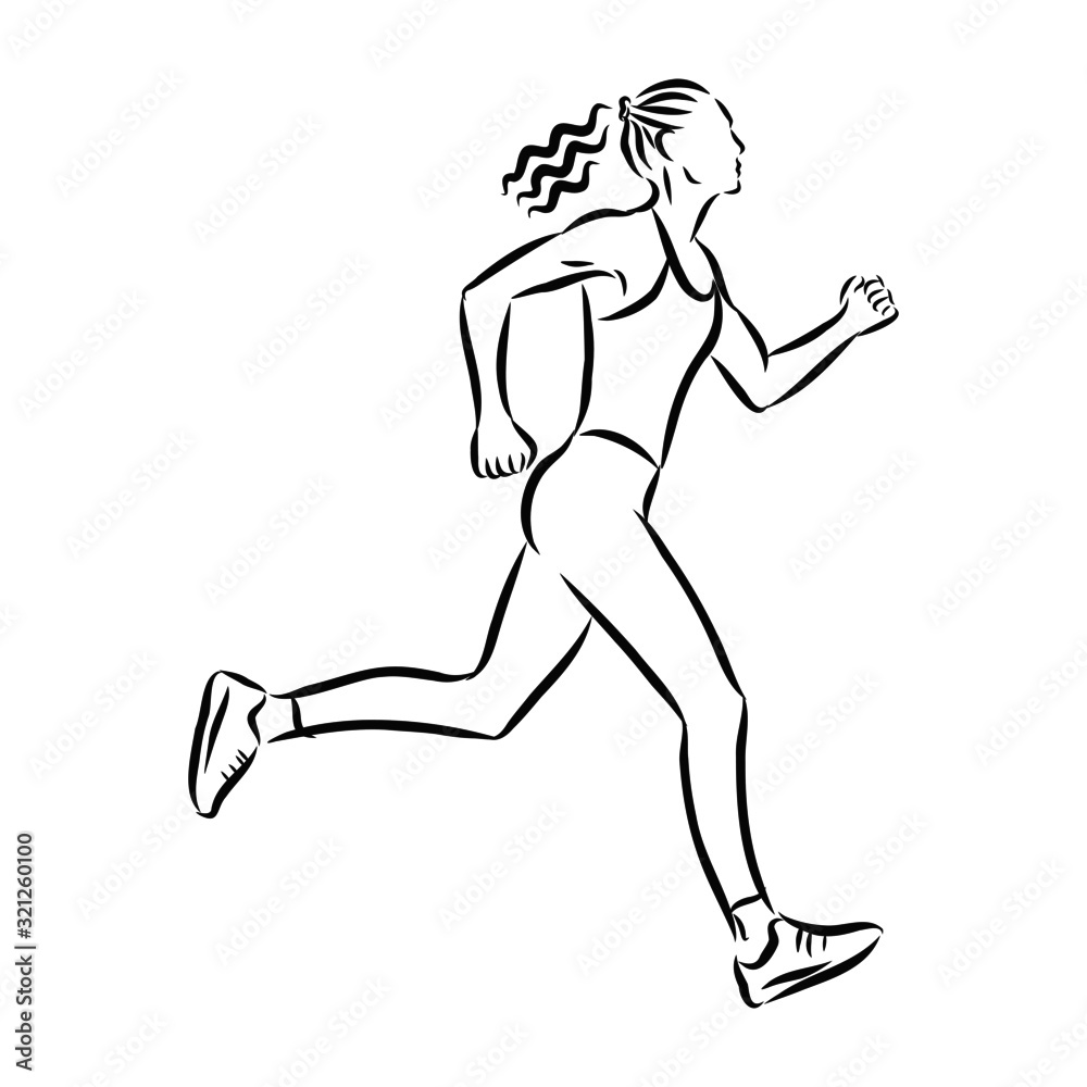 girl athlete on a run, icon, vector sketch illustration