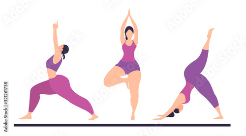 Collection of women training for yoga