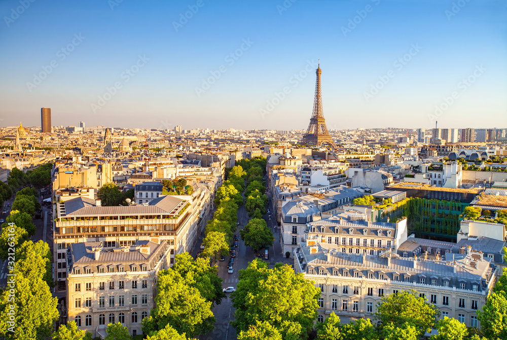 cityscape of paris by the sunset, France - obrazy, fototapety, plakaty 