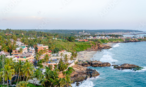 Beautiful aerial view of Vizhinjam Beach in Thiruvananthapuram, Kerala, India.