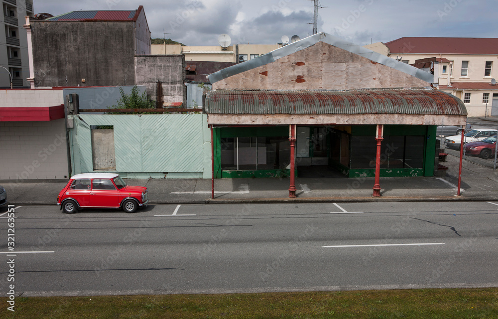 Greymouth Westcoast New Zealand. Red Car Greymouth Westcoast New Zealand. Red Car