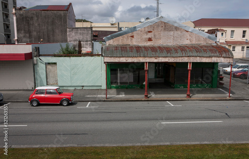 Greymouth Westcoast New Zealand. Red Car