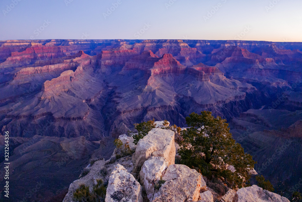 Grand Canyon in sunset sky