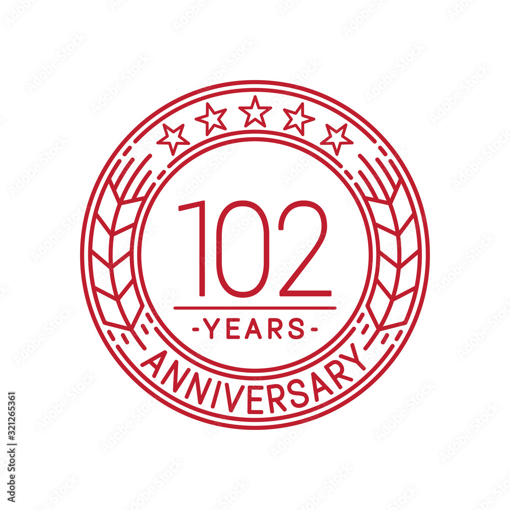 102 years anniversary celebration logo template. Line art vector and illustration. 102 years anniversary celebration logo template. Line art vector and illustration.