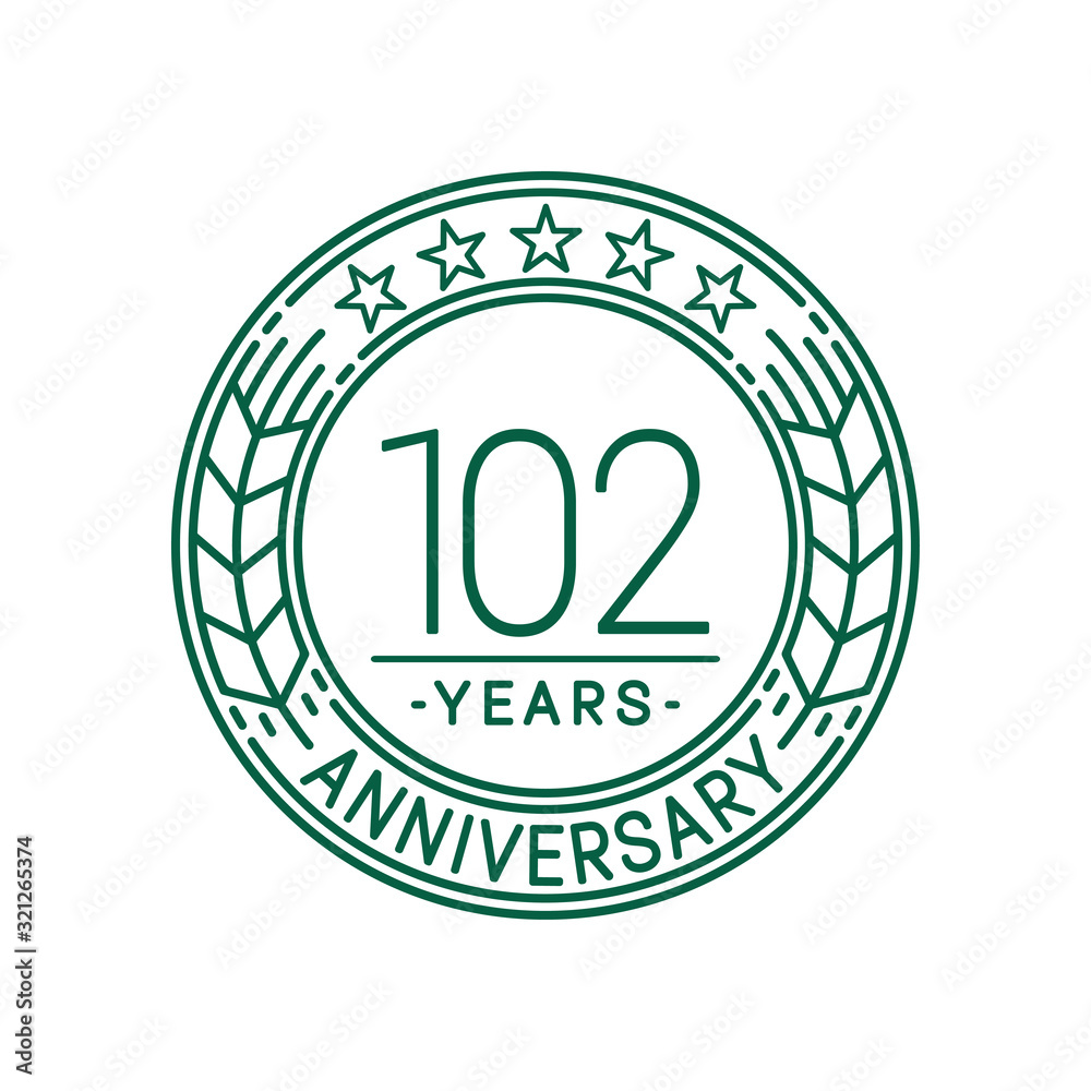 102 years anniversary celebration logo template. Line art vector and illustration.
