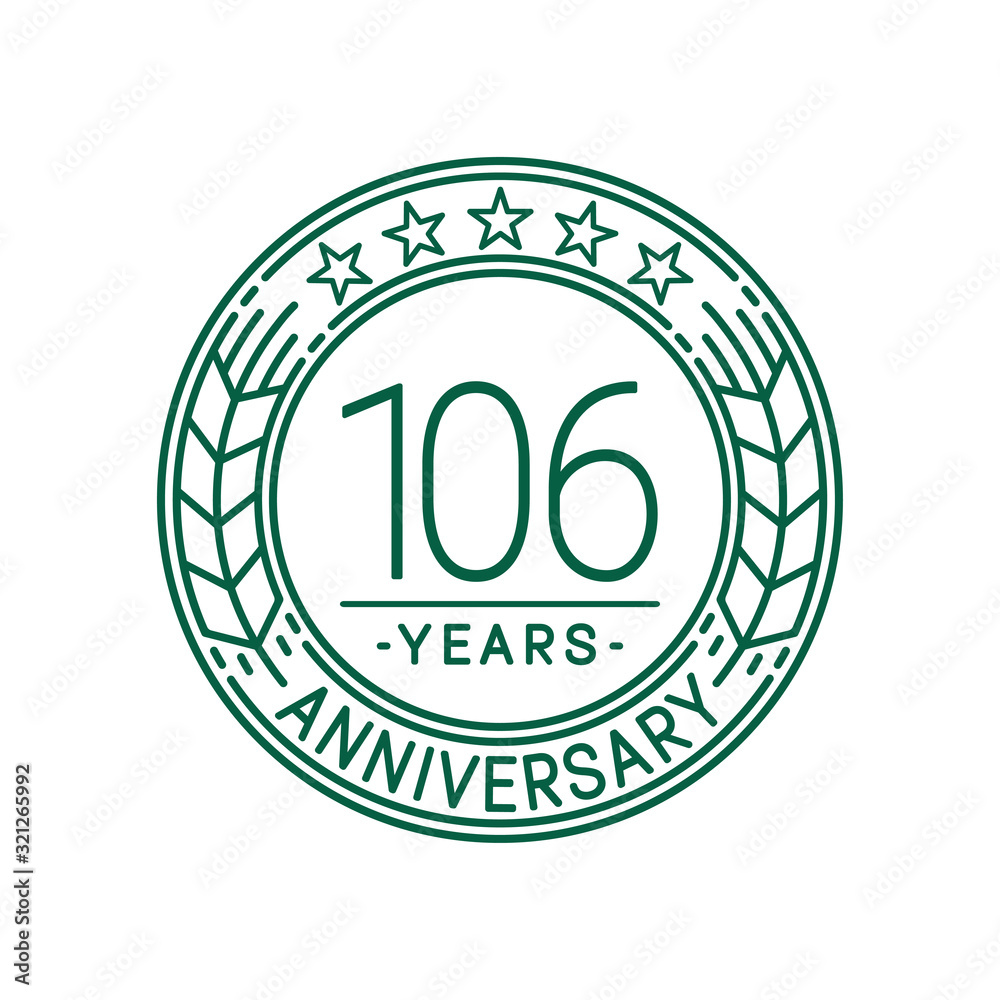 106 years anniversary celebration logo template. Line art vector and illustration.
