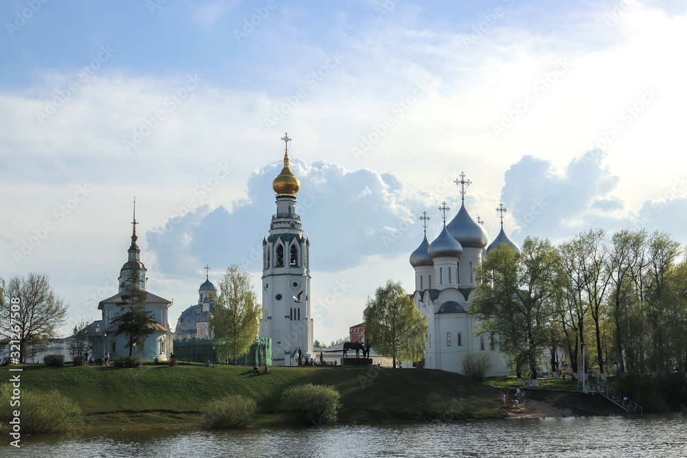 Vologda. Beautiful spring evening on the Vologda river Bank. Church Of The Meeting Of The Lord. 18th century.