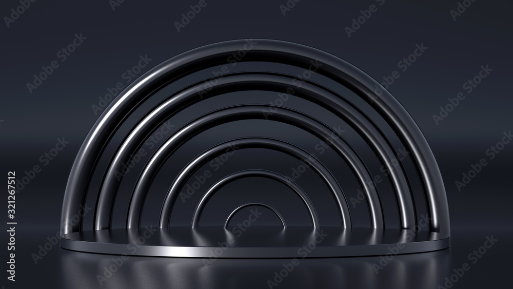 Obraz premium Elegant metal background with pedestal, podium and studio. 3d illustration, 3d rendering.