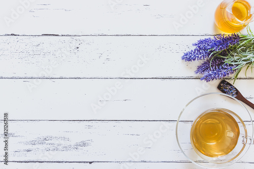 Lavender tea and honey (Flat lay)