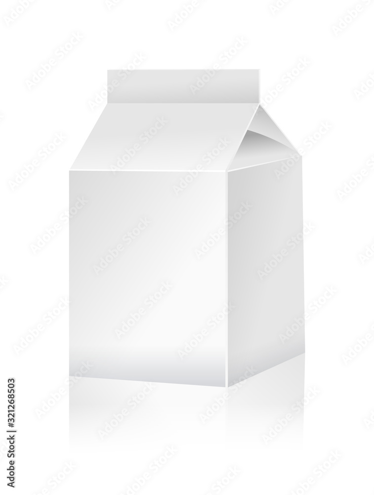 White paper pack for milk, juice, and other, on white background White paper pack for milk, juice, and other, on white background