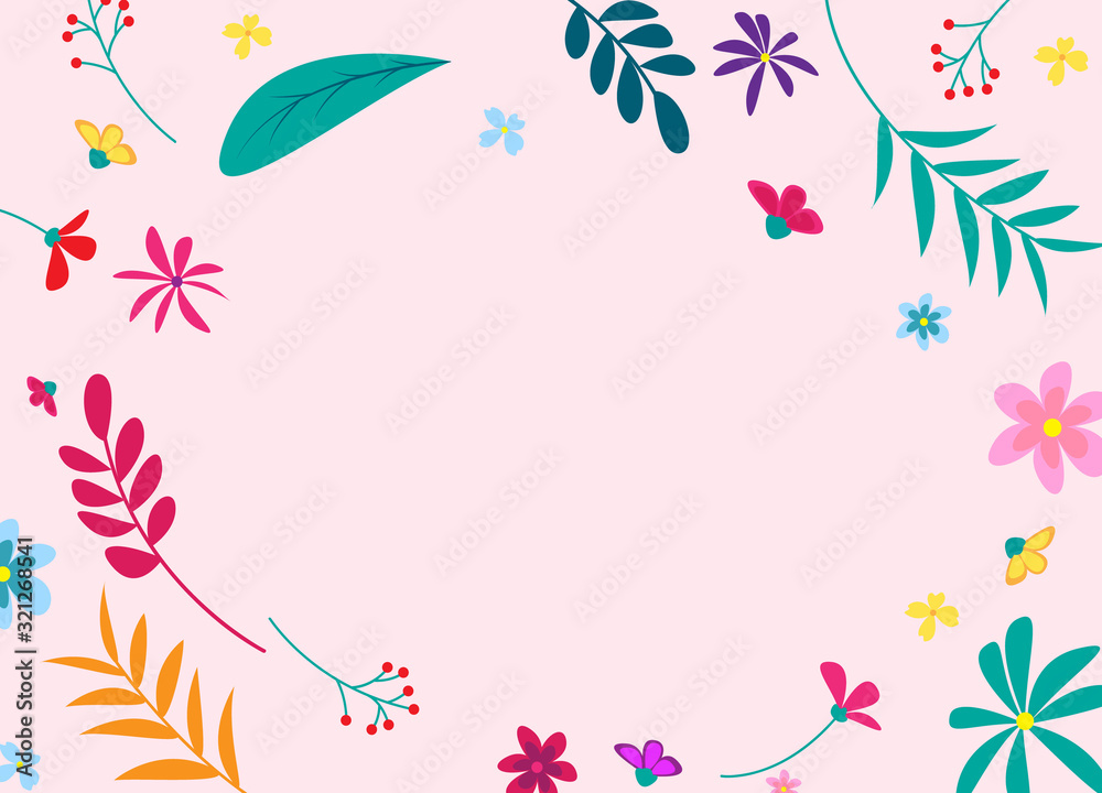 Spring background design decoration with colorful flowers