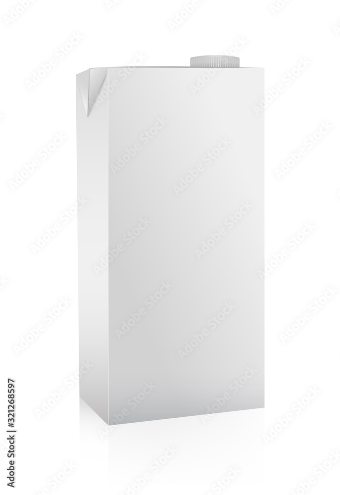 White paper pack for milk, juice, and other, on white background White paper pack for milk, juice, and other, on white background