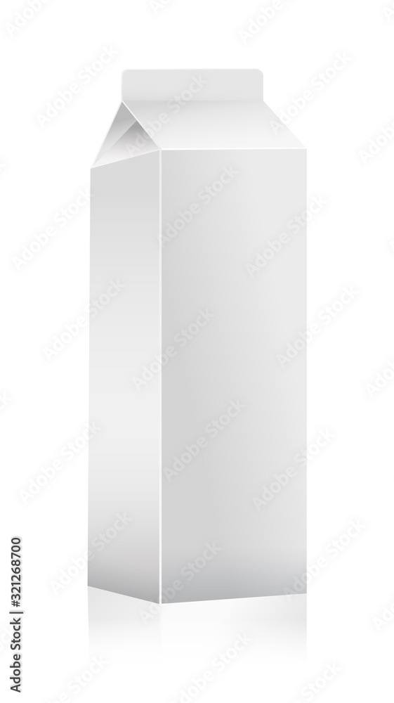White paper pack for milk, juice, and other, on white background White paper pack for milk, juice, and other, on white background