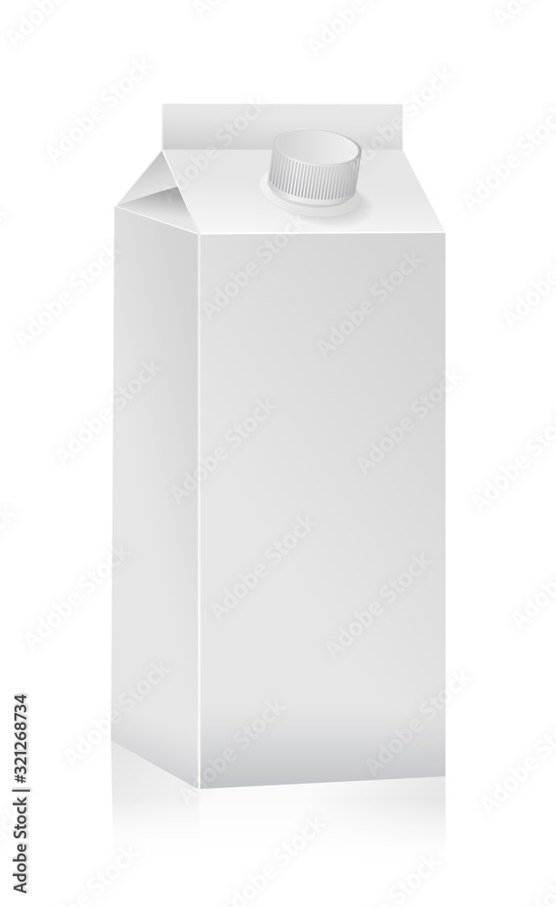White paper pack for milk, juice, and other, on white background White paper pack for milk, juice, and other, on white background