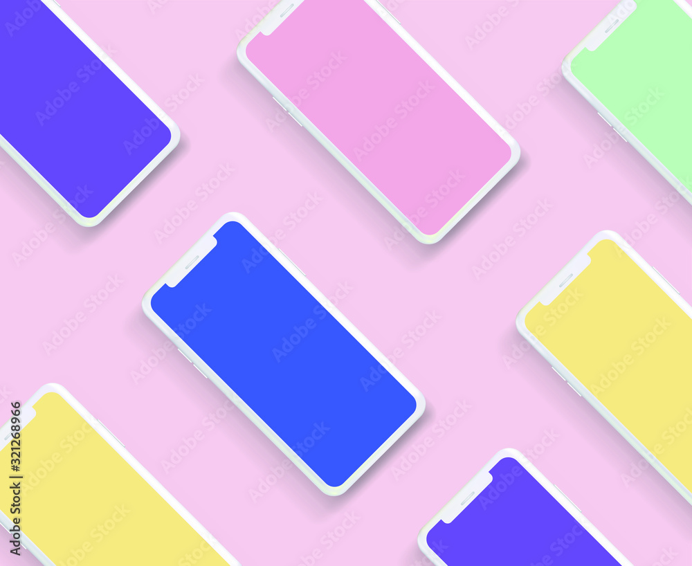 Minimalist flat lay scene with mobile phone in pastel color tones. Realistic 3D vector illustration, mockup template for web app presentation. Minimalist flat lay scene with mobile phone in pastel color tones. Realistic 3D vector illustration, mockup template for web app presentation.