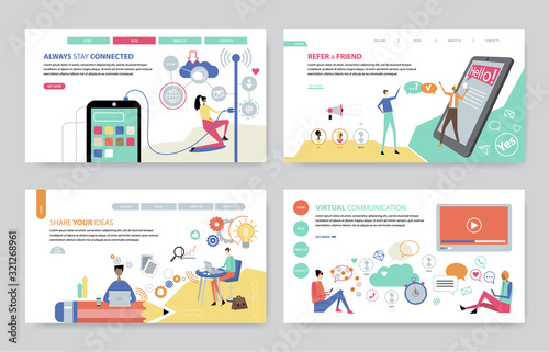 Concepts set of Always Stay Connected, Refer a Friend, Share Your Ideas and Virtual Communication