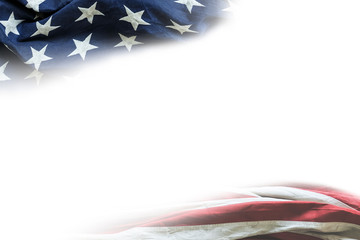 United States of America flag on white background with copy space