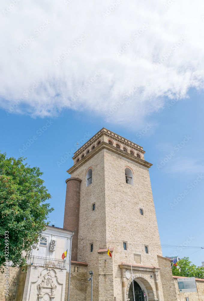 Golia Monastery Tower in Iasi, Romania. A landmark church in Iasi on a sunny summer day with blue sky. Iasi historic monument