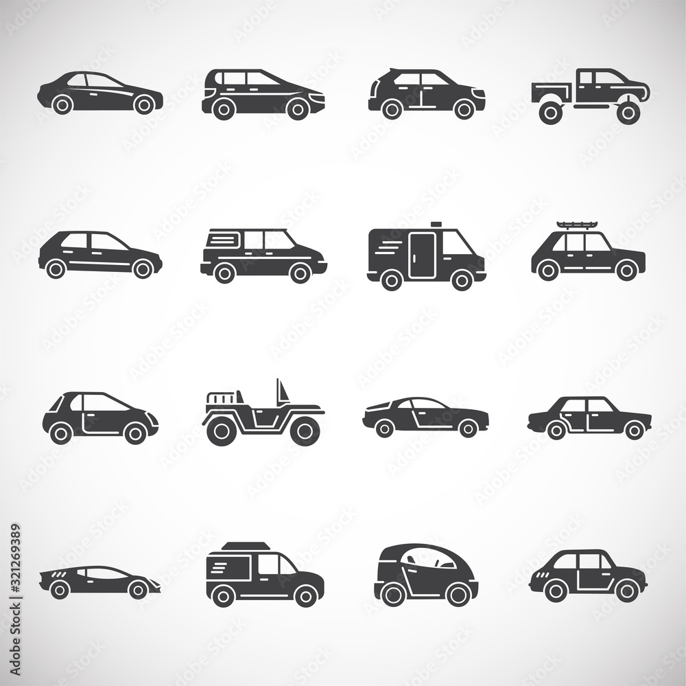 Car related icons set on background for graphic and web design. Creative illustration concept symbol for web or mobile app