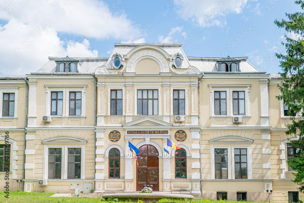 Military school in  Iasi, Romania. Military school in Iasi on a sunny summer day with blue sky. Iasi historic monument