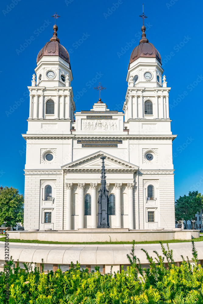 The Metropolitan Cathedral in Iasi, Romania. It is the largest historic Orthodox church in Romania. A landmark church in Iasi on a sunny summer day with blue sky. Iasi Cathedral