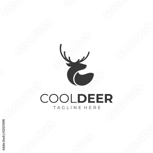 cool deer logo design. deer head and half body vector illustration for outdoor company graphic template photo