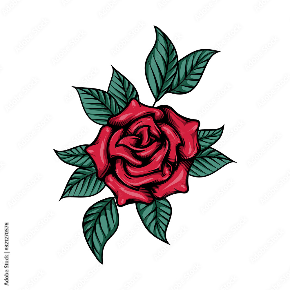 Red rose and leaves arrangement. Vector illustration design for greeting card, wedding, birthday, Valentine's Day, mother's day invitations. Isolated on white. Red rose and leaves arrangement. Vector illustration design for greeting card, wedding, birthday, Valentine's Day, mother's day invitations. Isolated on white.