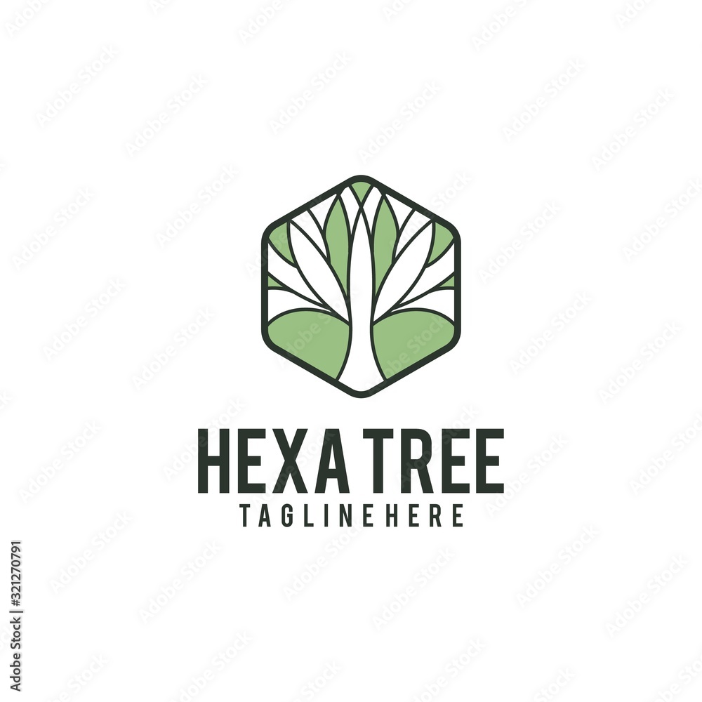 hexagon tree logo design. abstract tree with hexagon vector
